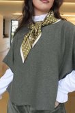 Plaid & Polka Border Triangle Silk Neckerchief Olive